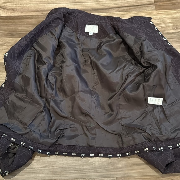 Alberto Makali Vintage Chocolate Embossed Abstract Hook Eye Embellished Jacket 8 - Picture 9 of 15